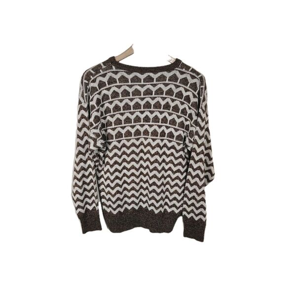 Vtg Brown Cream Geometric Knit Sweater Jumper Acrylic Blend Pullover Retro - Picture 2 of 4